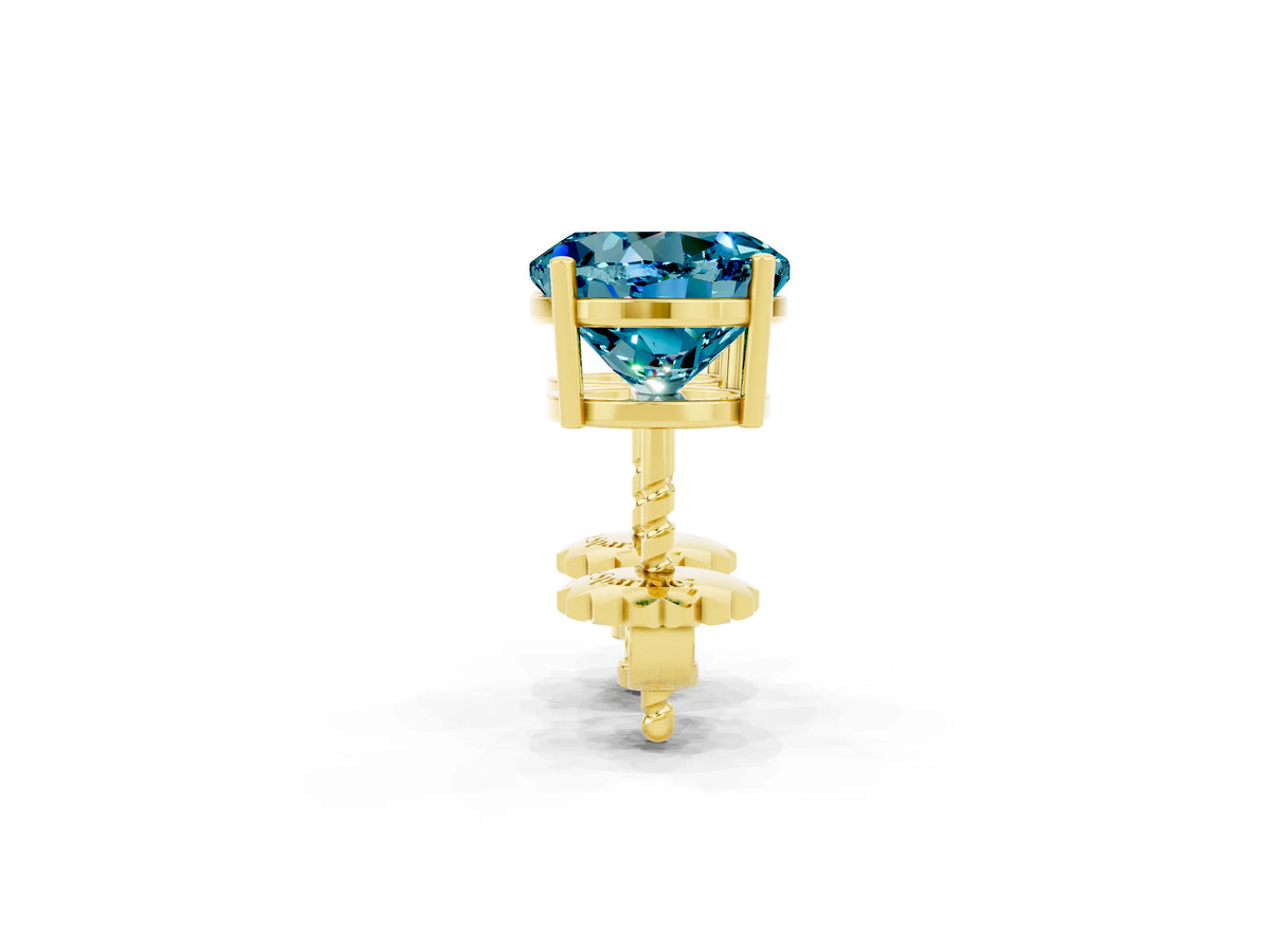 Round Cut Blue Topaz Stud Earrings in Yellow gold with Basket Setting_2
