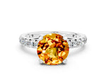 Round Cut Citrine Pavé Solitaire Ring in Silver with Round Pavé Band and Prong Setting