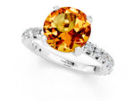 Round Cut Citrine Pavé Solitaire Ring in Silver with Round Pavé Band and Prong Setting_1