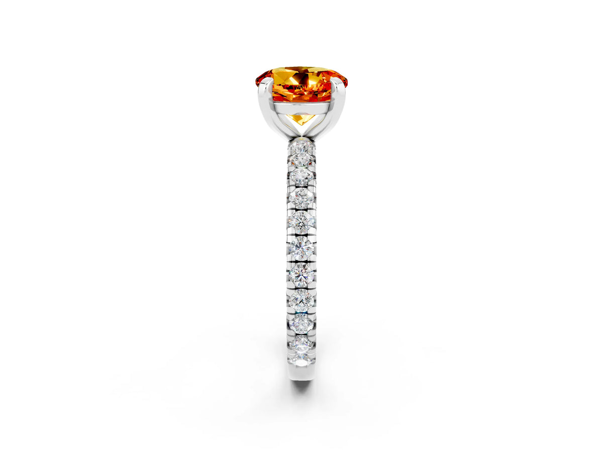 Round Cut Citrine Pavé Solitaire Ring in Silver with Round Pavé Band and Prong Setting_2