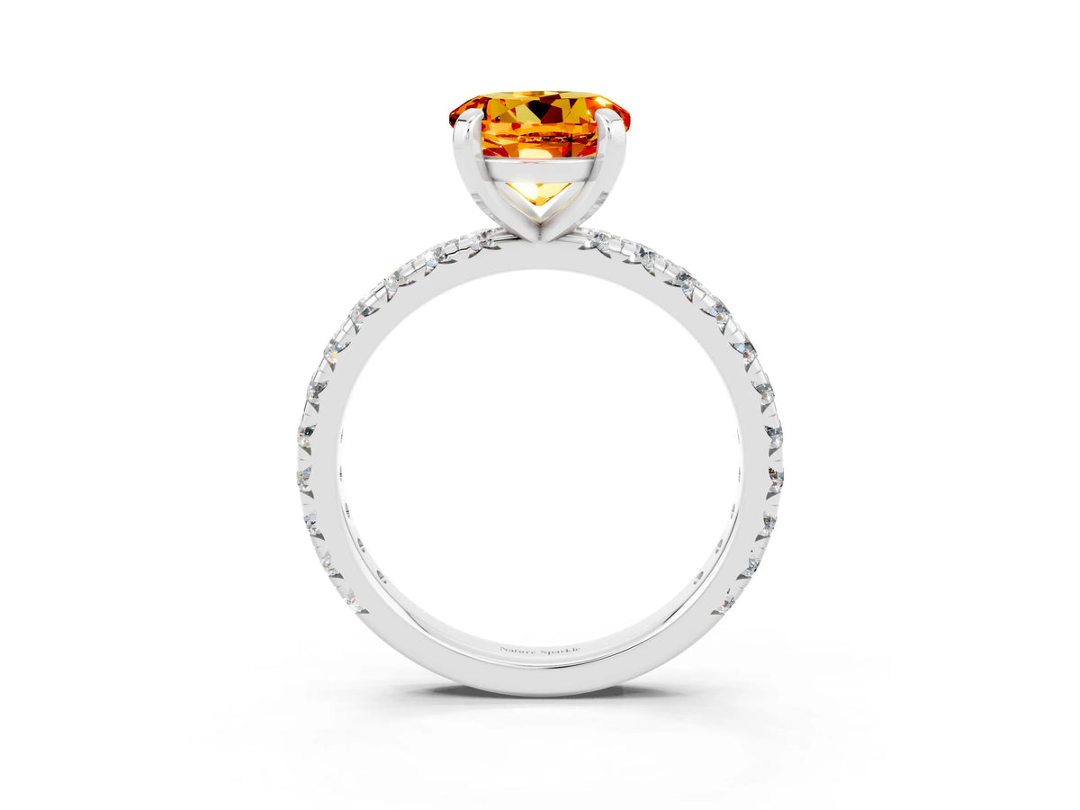Round Cut Citrine Pavé Solitaire Ring in Silver with Round Pavé Band and Prong Setting_3