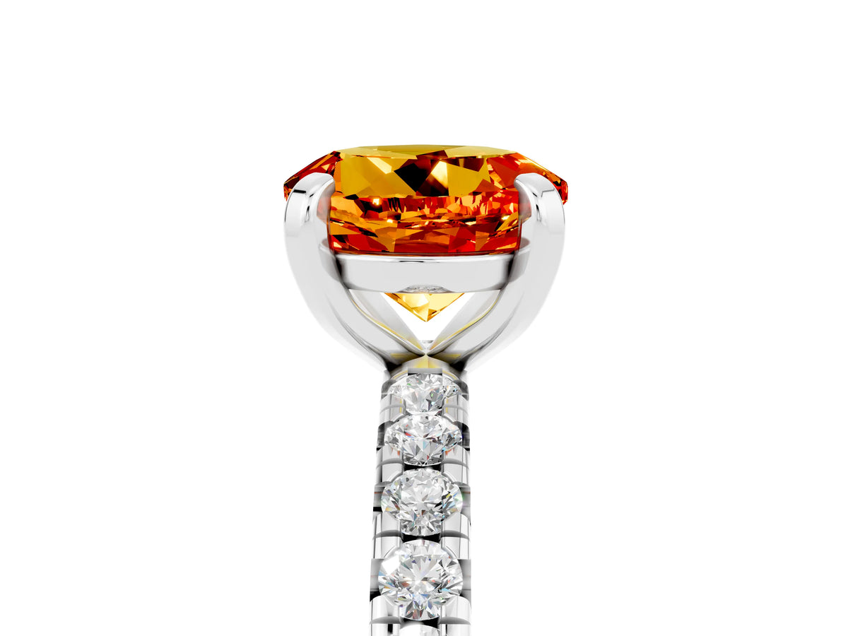 Round Cut Citrine Pavé Solitaire Ring in Silver with Round Pavé Band and Prong Setting_5