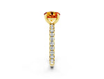 Round Cut Citrine Pavé Solitaire Ring in Yellow gold with Round Pavé Band and Prong Setting_2