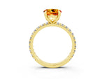 Round Cut Citrine Pavé Solitaire Ring in Yellow gold with Round Pavé Band and Prong Setting_3