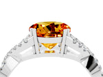 Round Cut Citrine Solitaire Ring in Platinum with Interwoven Pavé Band and Prong Setting_10