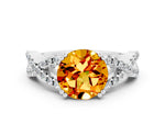 Round Cut Citrine Solitaire Ring in Platinum with Interwoven Pavé Band and Prong Setting_6