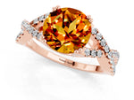 Round Cut Citrine Solitaire Ring in Rose gold with Interwoven Pavé Band and Prong Setting_1