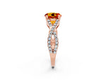 Round Cut Citrine Solitaire Ring in Rose gold with Interwoven Pavé Band and Prong Setting_2