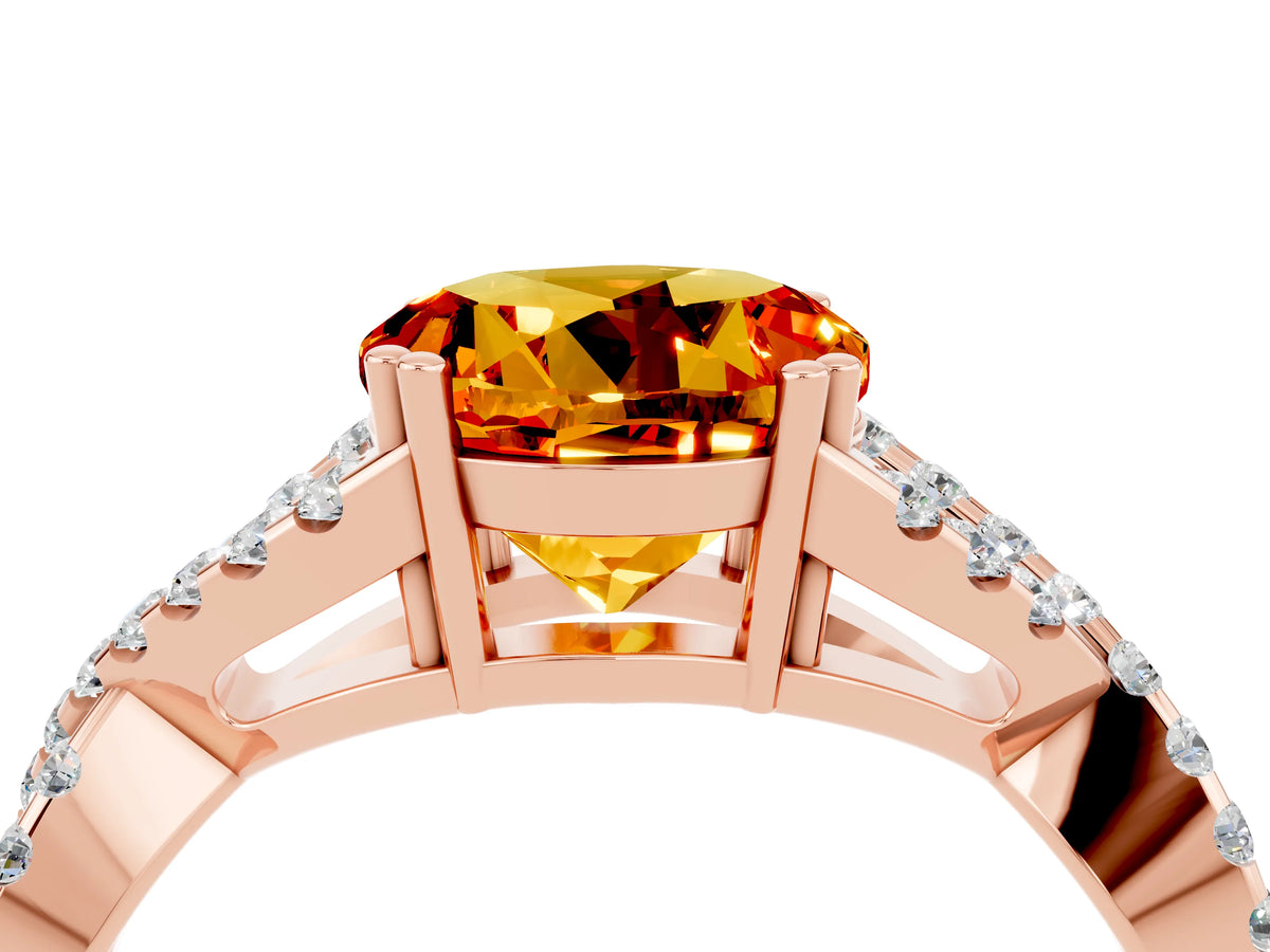 Round Cut Citrine Solitaire Ring in Rose gold with Interwoven Pavé Band and Prong Setting_4