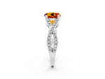 Round Cut Citrine Solitaire Ring in White gold with Interwoven Pavé Band and Prong Setting_2