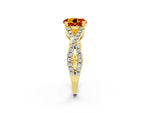 Round Cut Citrine Solitaire Ring in Yellow gold with Interwoven Pavé Band and Prong Setting_2