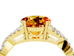 Round Cut Citrine Solitaire Ring in Yellow gold with Interwoven Pavé Band and Prong Setting_4