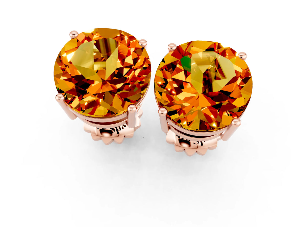 Round Cut Citrine Stud Earrings in Rose gold with Basket Setting_1