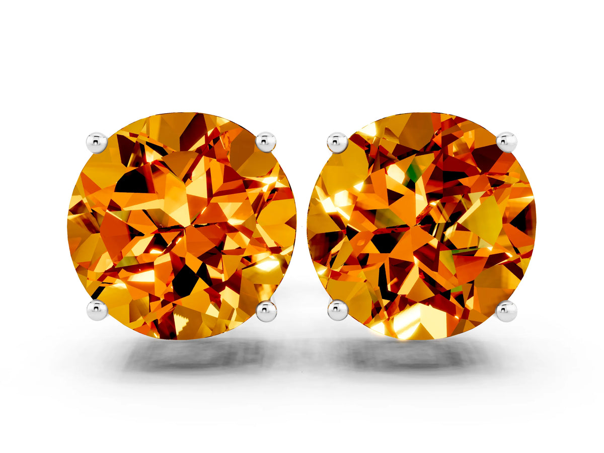 Round Cut Citrine Stud Earrings in White gold with Basket Setting