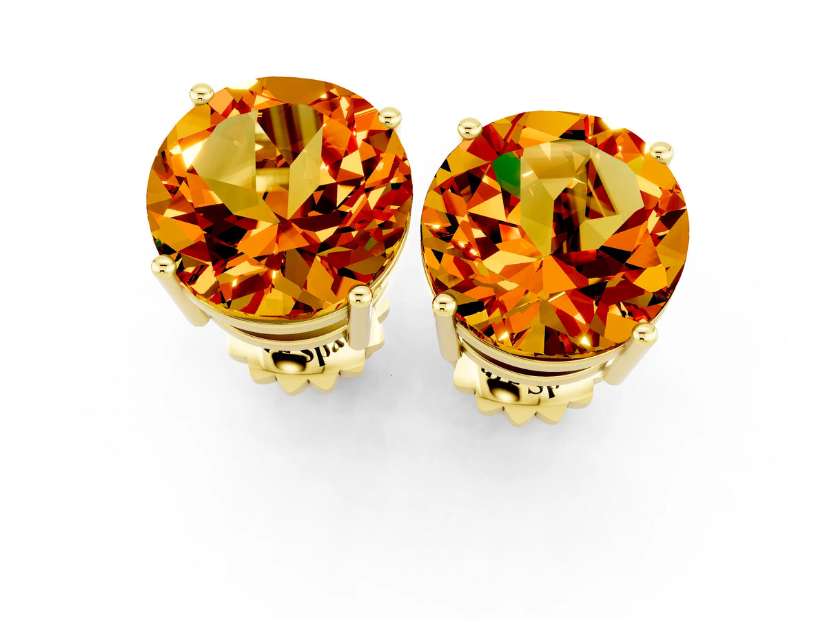 Round Cut Citrine Stud Earrings in Yellow gold with Basket Setting_1