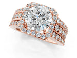 Round Cut Diamond Halo Engagement Ring in Rose gold with Triple-Row Round Band_13