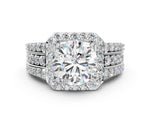 Round Cut Diamond Halo Engagement Ring in White gold with Triple-Row Round Band_12