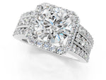 Round Cut Diamond Halo Engagement Ring in White gold with Triple-Row Round Band_13