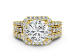 Round Cut Diamond Halo Engagement Ring in Yellow gold with Triple-Row Round Band_12