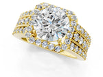 Round Cut Diamond Halo Engagement Ring in Yellow gold with Triple-Row Round Band_13