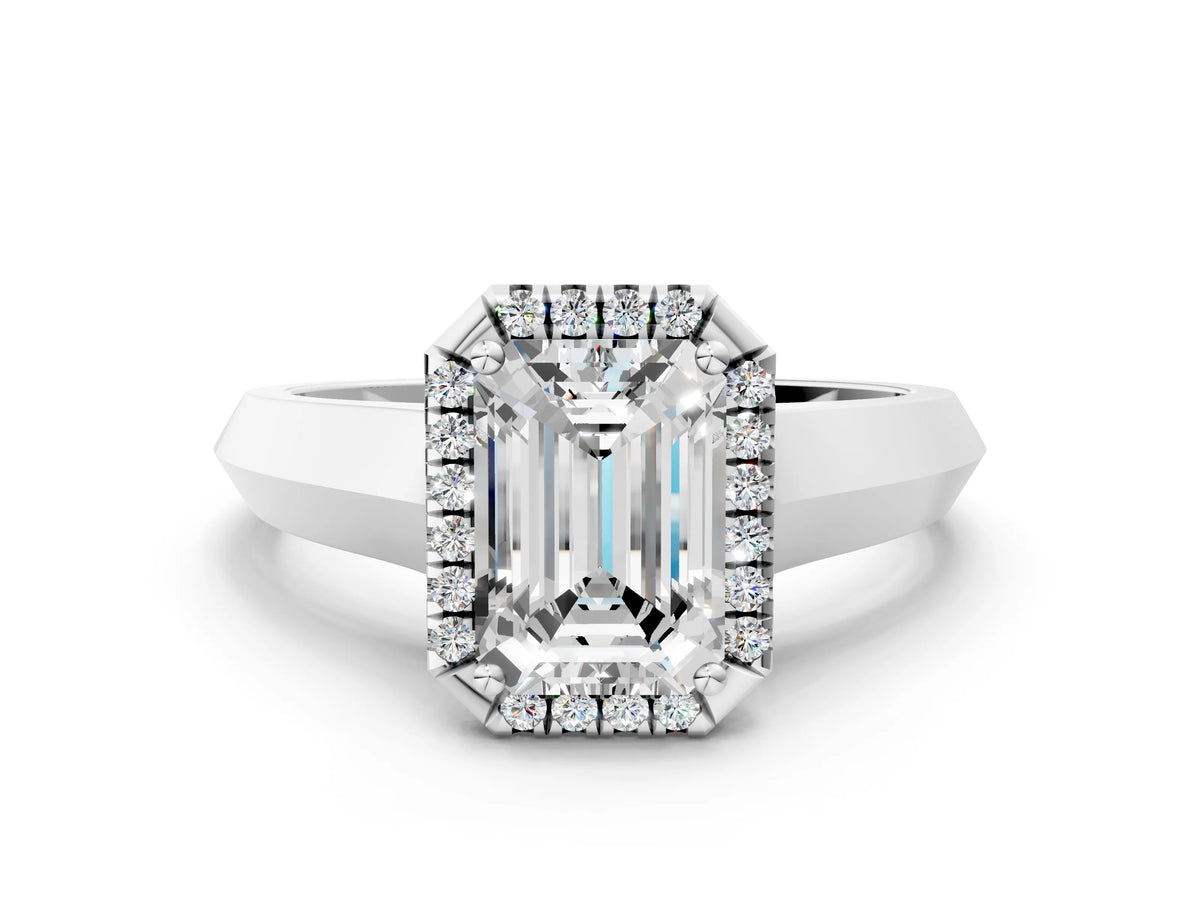 Round Cut Diamond Halo Ring in Platinum with Cathedral Band and Prong Setting