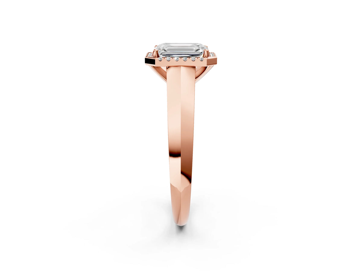 Round Cut Diamond Halo Ring in Rose gold with Cathedral Band and Prong Setting_2