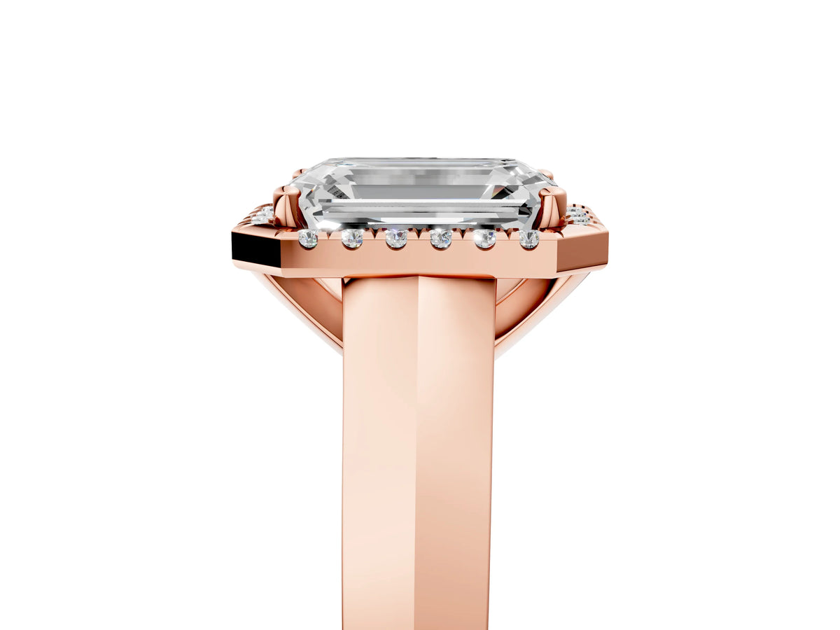 Round Cut Diamond Halo Ring in Rose gold with Cathedral Band and Prong Setting_5