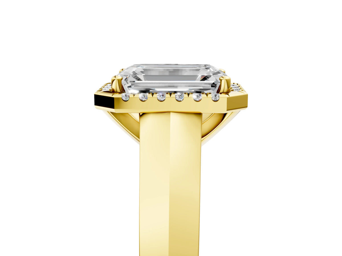 Round Cut Diamond Halo Ring in Yellow gold with Cathedral Band and Prong Setting_5