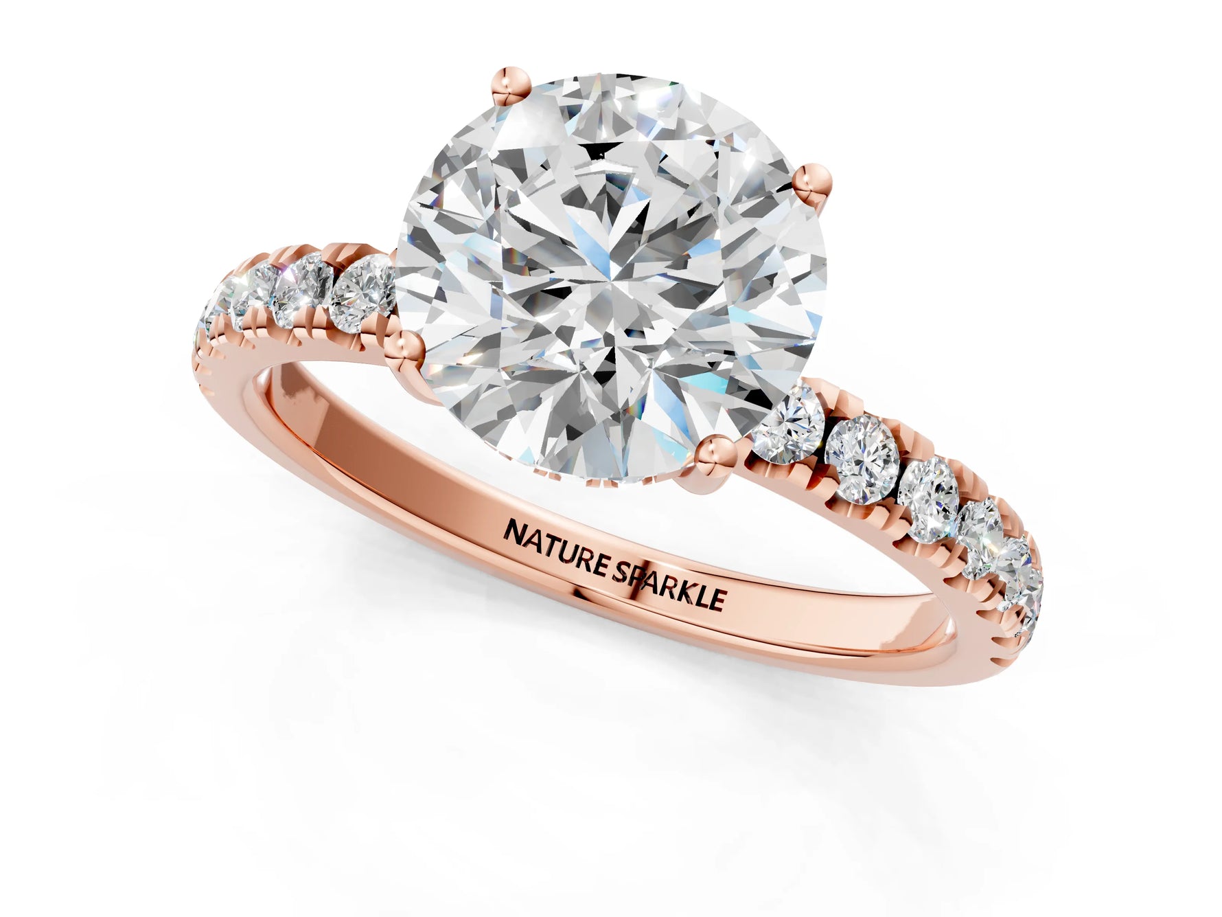 Round Cut Diamond Hidden Halo Engagement Ring in Rose gold with Round Pavé Band_1