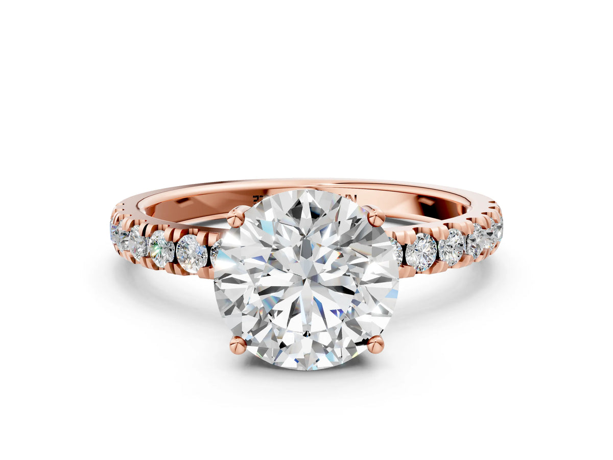 Round Cut Diamond Hidden Halo Engagement Ring in Rose gold with Round Pavé Band_12