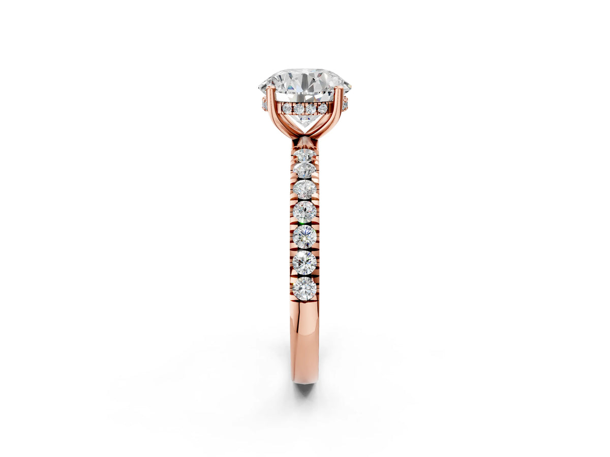 Round Cut Diamond Hidden Halo Engagement Ring in Rose gold with Round Pavé Band_14