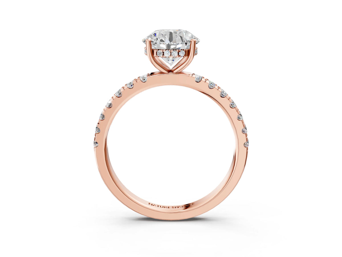 Round Cut Diamond Hidden Halo Engagement Ring in Rose gold with Round Pavé Band_15