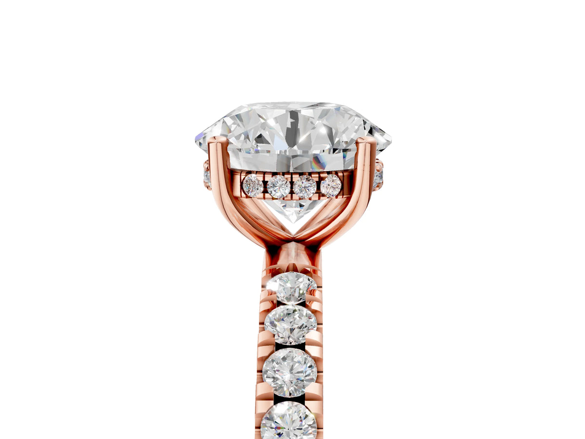 Round Cut Diamond Hidden Halo Engagement Ring in Rose gold with Round Pavé Band_17