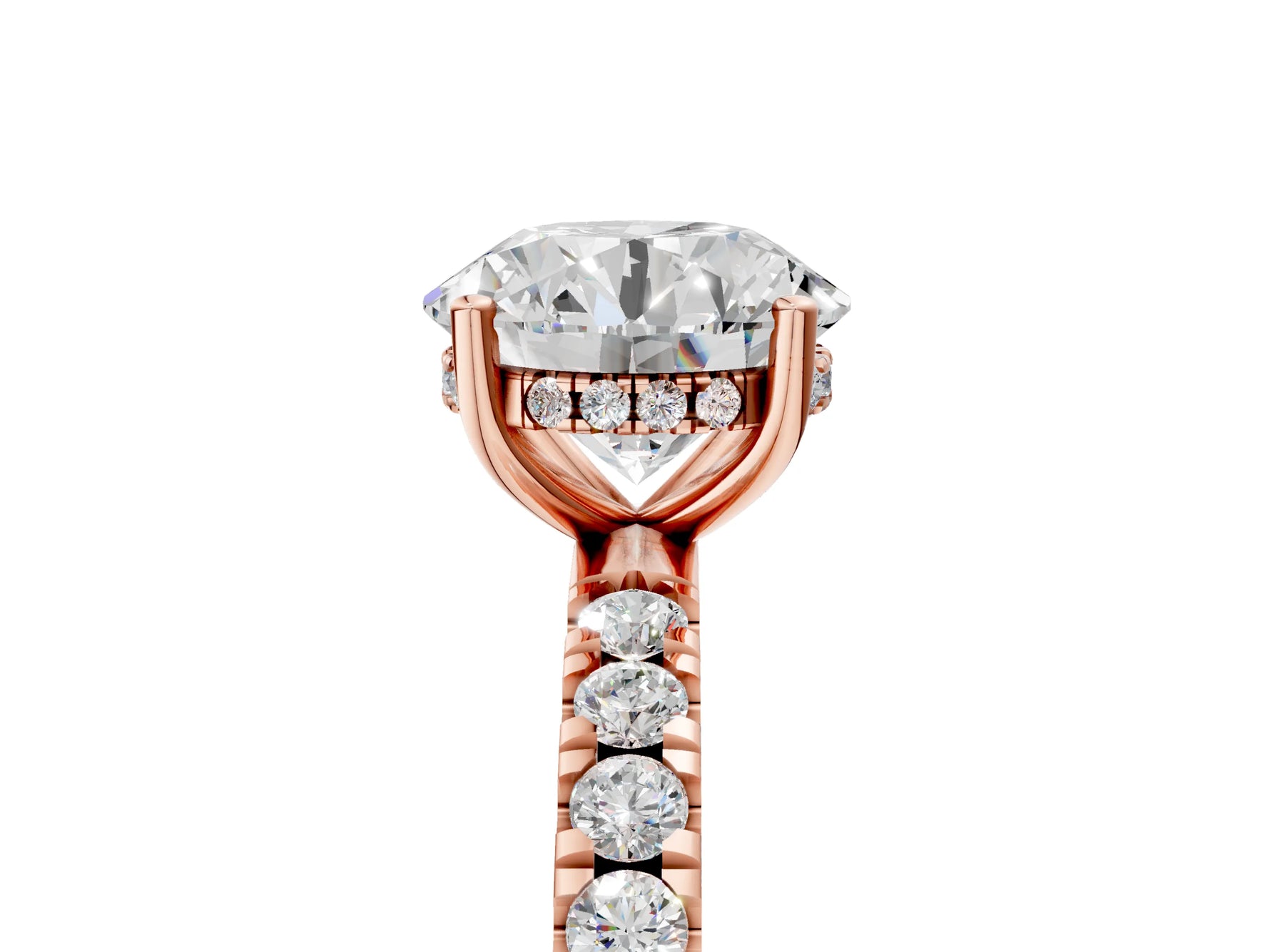 Round Cut Diamond Hidden Halo Engagement Ring in Rose gold with Round Pavé Band_5