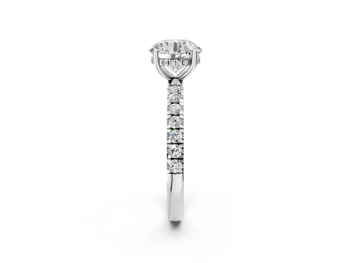 Round Cut Diamond Hidden Halo Engagement Ring in White gold with Round Pavé Band_14