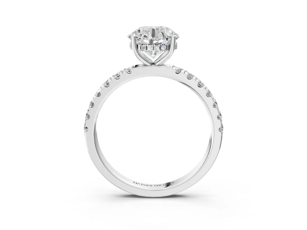 Round Cut Diamond Hidden Halo Engagement Ring in White gold with Round Pavé Band_15