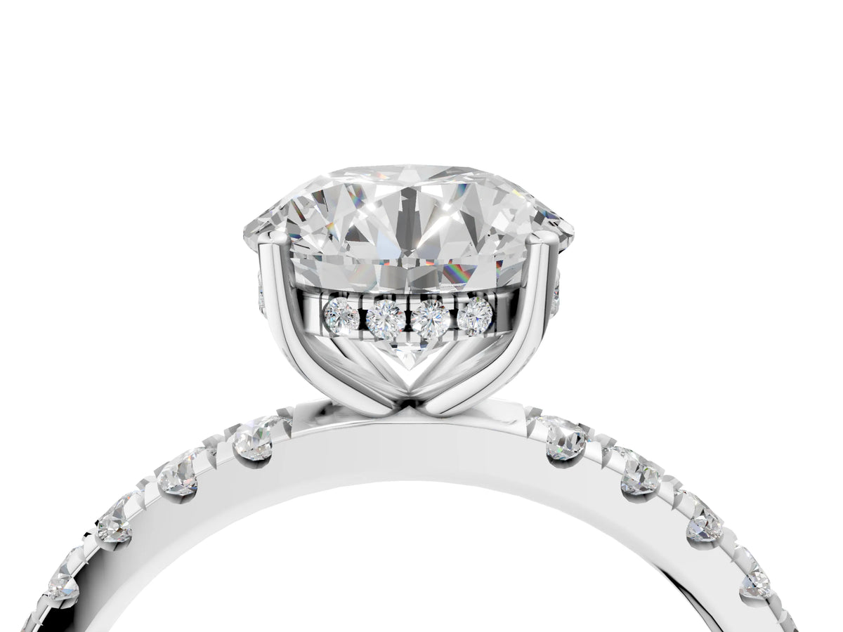 Round Cut Diamond Hidden Halo Engagement Ring in White gold with Round Pavé Band_16