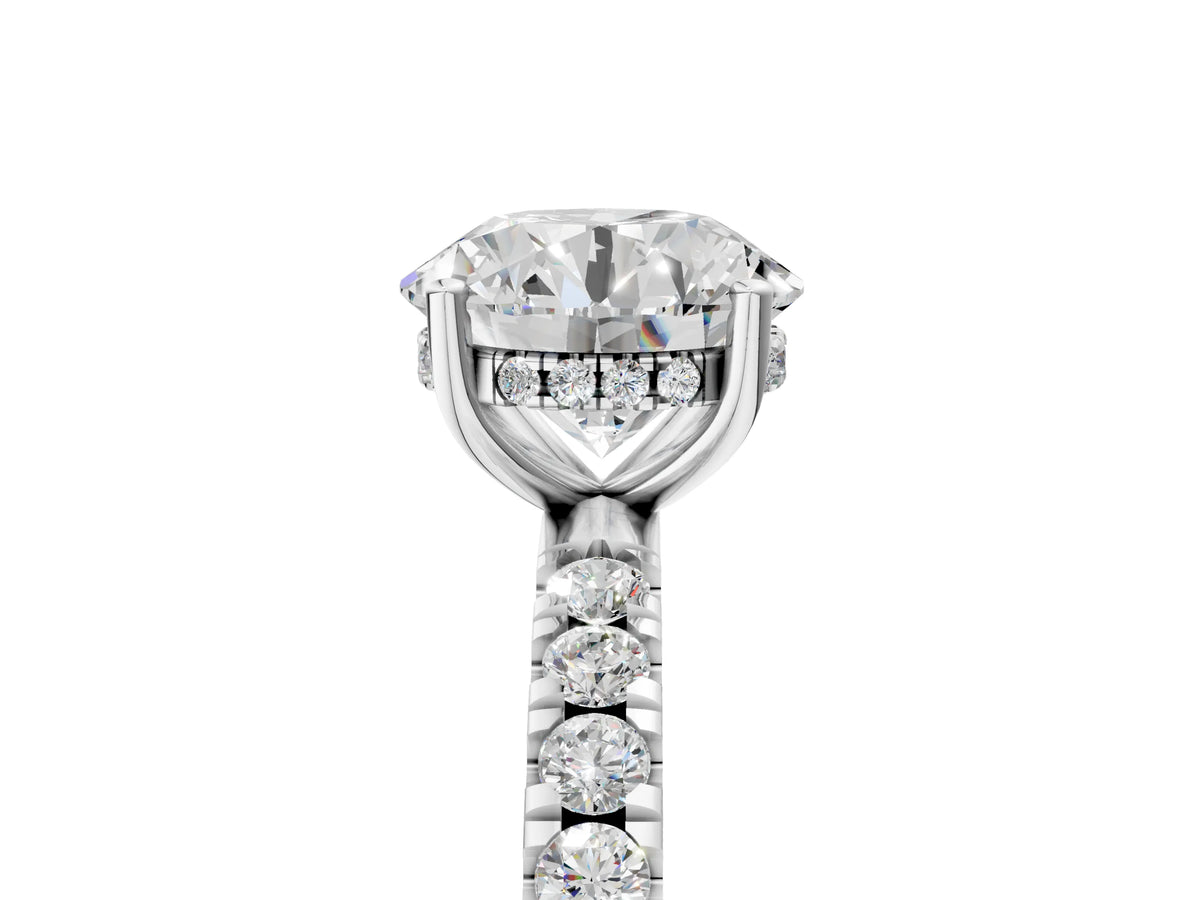 Round Cut Diamond Hidden Halo Engagement Ring in White gold with Round Pavé Band_17