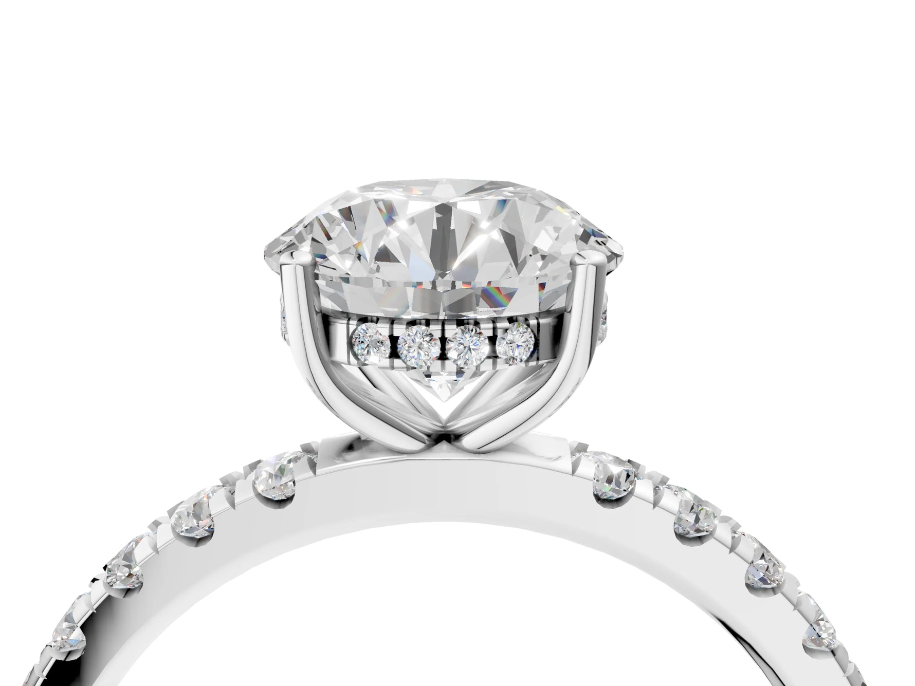 Round Cut Diamond Hidden Halo Engagement Ring in White gold with Round Pavé Band_4