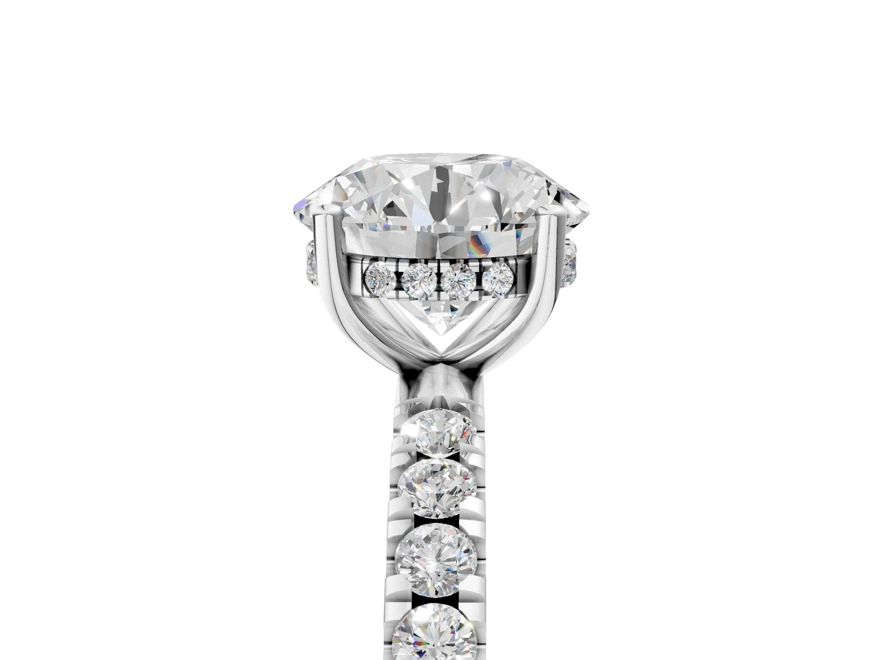 Round Cut Diamond Hidden Halo Engagement Ring in White gold with Round Pavé Band_5
