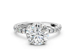 Round Cut Diamond Hidden Halo Engagement Ring in White gold with Round Pavé Band
