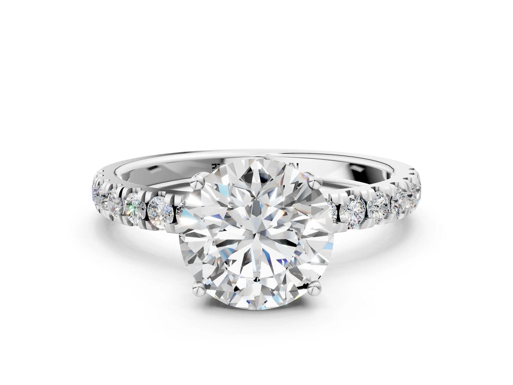 Round Cut Diamond Hidden Halo Engagement Ring in White gold with Round Pavé Band