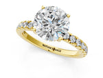 Round Cut Diamond Hidden Halo Engagement Ring in Yellow gold with Round Pavé Band_1