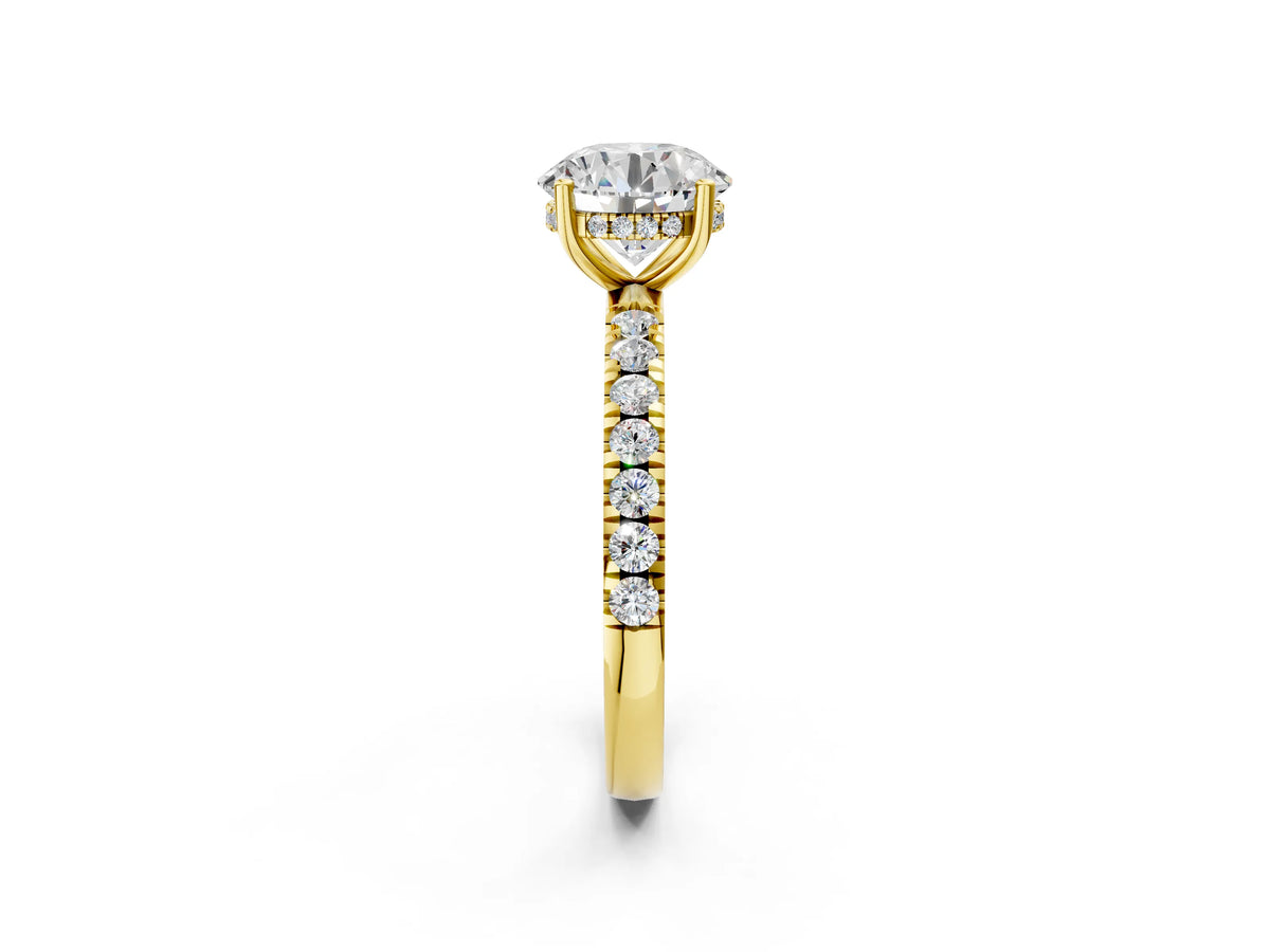 Round Cut Diamond Hidden Halo Engagement Ring in Yellow gold with Round Pavé Band_14