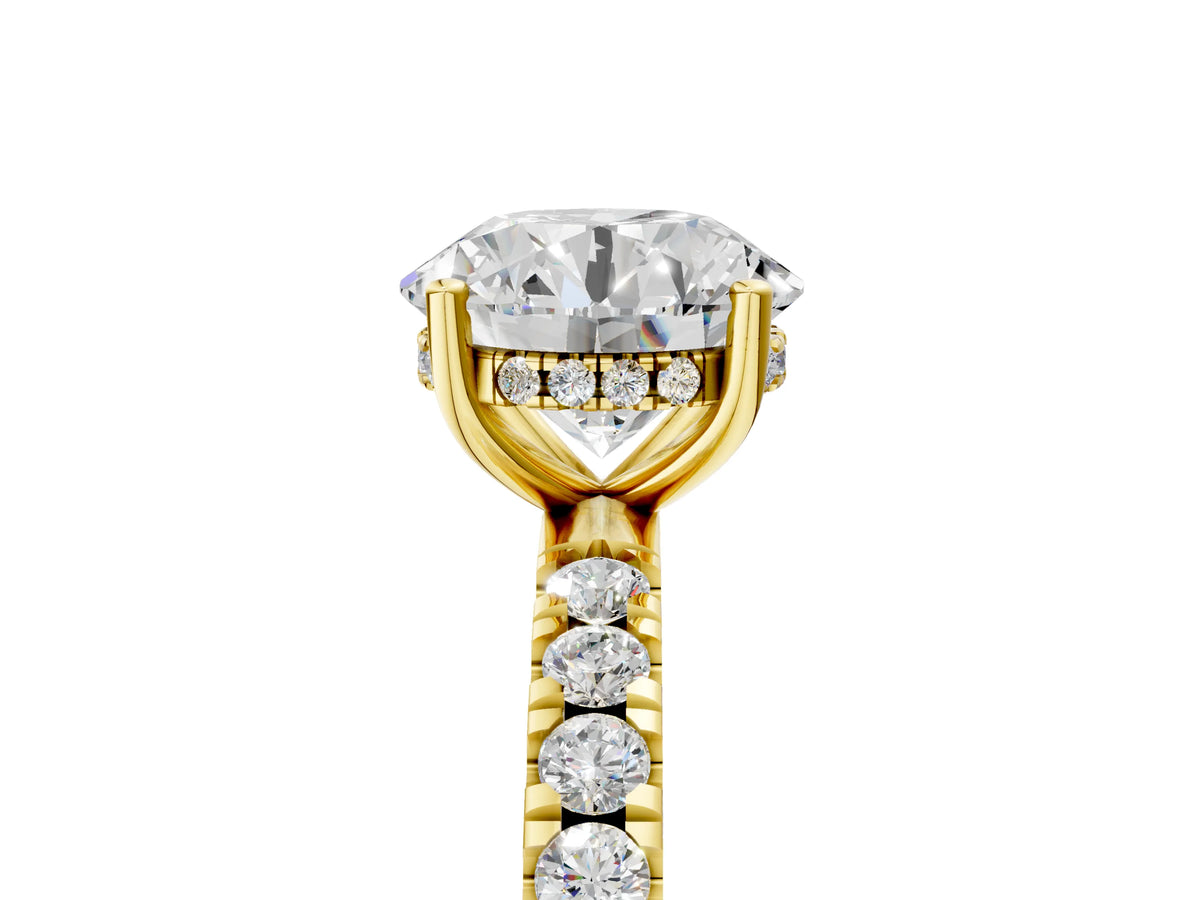 Round Cut Diamond Hidden Halo Engagement Ring in Yellow gold with Round Pavé Band_17