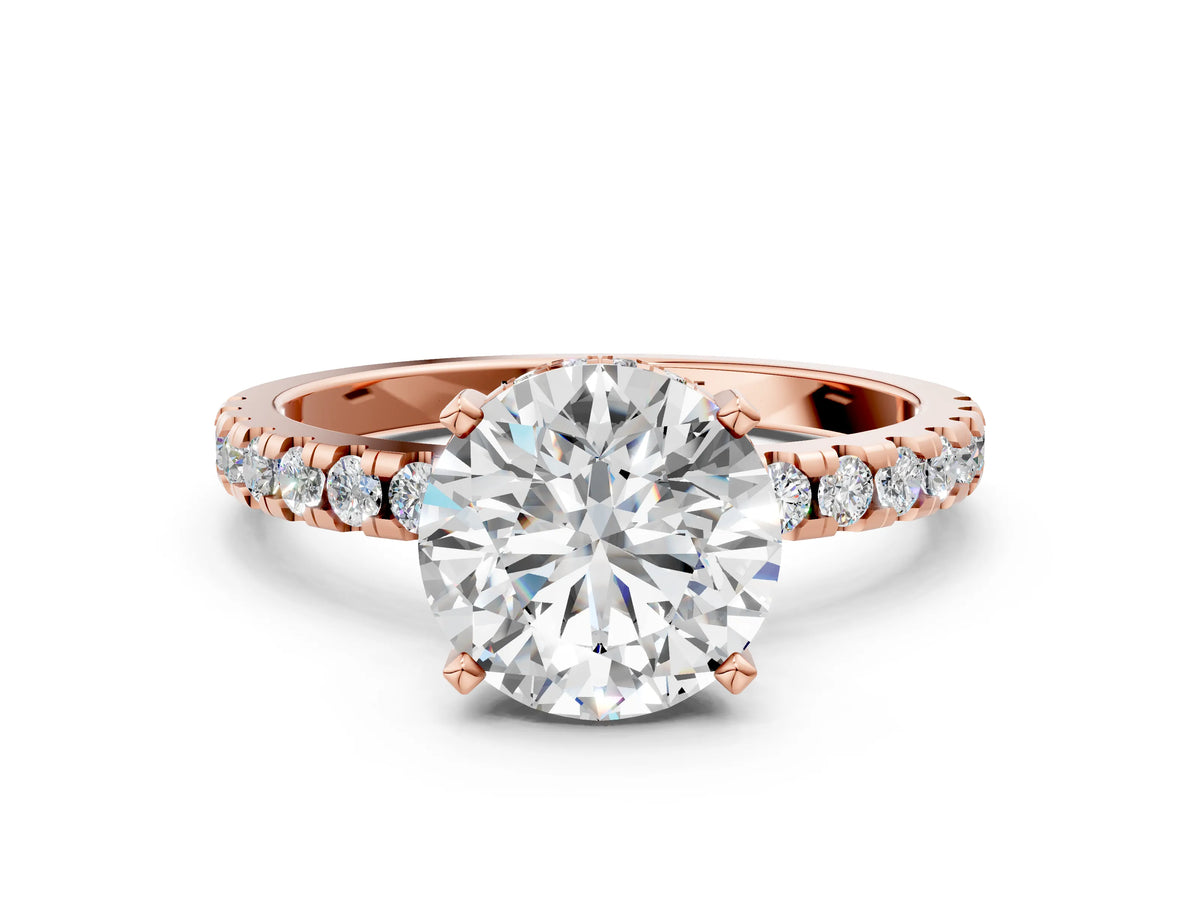 Round Cut Diamond Hidden Halo Solitaire Ring in Rose gold with Round Pavé Band and Prong Setting_108