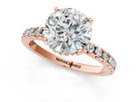 Round Cut Diamond Hidden Halo Solitaire Ring in Rose gold with Round Pavé Band and Prong Setting_109