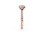 Round Cut Diamond Hidden Halo Solitaire Ring in Rose gold with Round Pavé Band and Prong Setting_110
