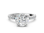 Round Cut Diamond Hidden Halo Solitaire Ring in White gold with Round Pavé Band and Prong Setting_108