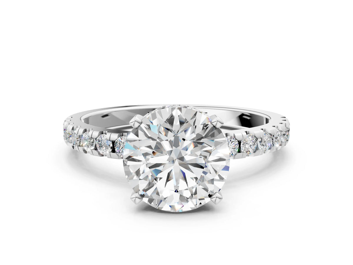 Round Cut Diamond Hidden Halo Solitaire Ring in White gold with Round Pavé Band and Prong Setting_108